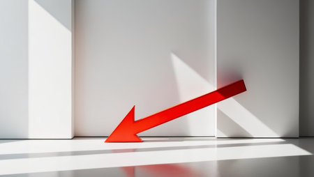 AI Generated. A visually stunning depiction of a financial crisis with a striking red arrow pointing downwardsの素材