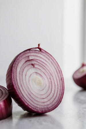 AI Generated. Sliced red onions with concentric rings closeupの素材