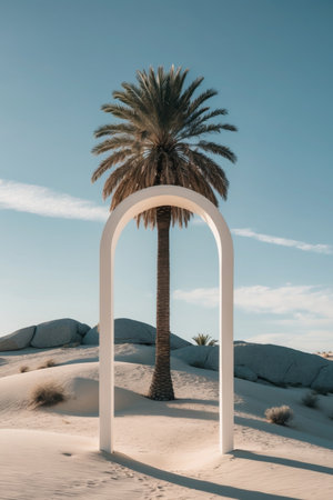 AI Generated. Palm Tree and Archway in a Desert Landscapeの素材