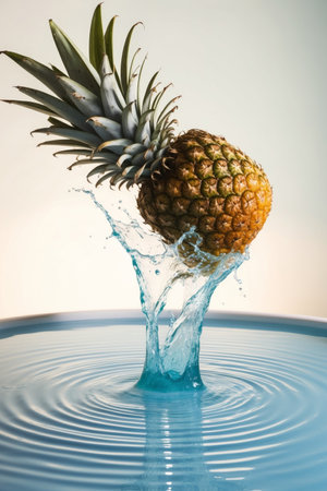AI Generated. Pineapple Splashing into a Blue Pool of Waterの素材