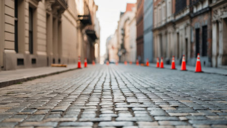 AI Generated. Cobblestone street under renovation in a historic urban areaの素材