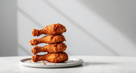 AI Generated. Stack of Four Crispy Fried Chicken Drumsticksの素材