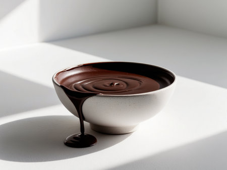 AI Generated. Pouring rich dark chocolate sauce ceramic bowlの素材