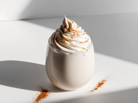 AI Generated. Creamy milkshake with whipped cream and spices on whiteの素材