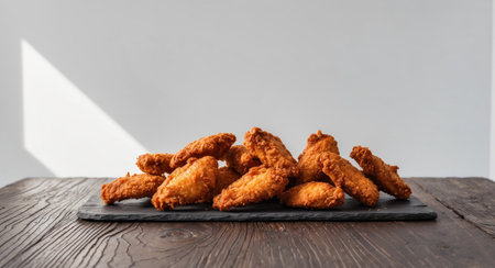 AI Generated. Crispy Fried Chicken Wings on a Wooden Surfaceの素材