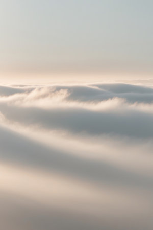 AI Generated. A serene landscape featuring soft clouds and gentle lighting in pastel shades of colorの素材