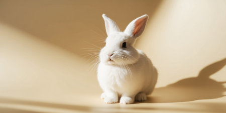 AI Generated. Cute bunny sitting quietly with a soft golden backgroundの素材