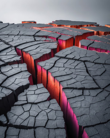 AI Generated. Cracked Geological Surface with Vibrant Colorsの素材