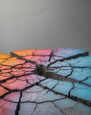 AI Generated. Cracked Geological Surface with Vibrant Colorsの素材
