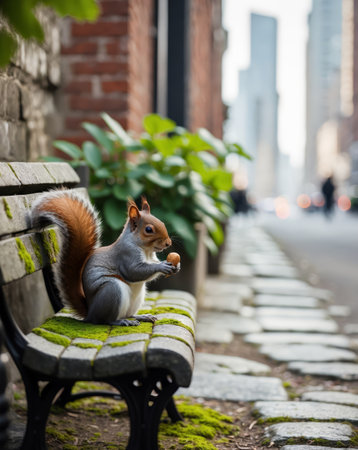 AI Generated. Red Squirrel Enjoying a Snack in the Cityの素材