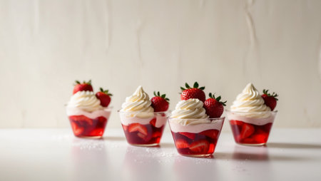 AI Generated. Refreshing Strawberry and Jelly Dessert Cups with Cream Toppingの素材