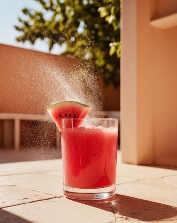 AI Generated. Refreshing Watermelon Juice on Summer Patioの素材