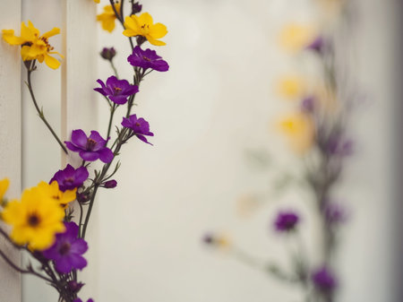 AI Generated. A flowery border with yellow and purple flowersの素材