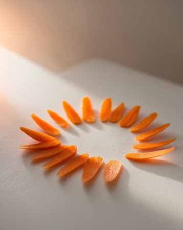 AI Generated. The translucent halo of sliced carrots in sunlightの素材