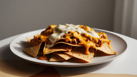 AI Generated. Top View Plate Nachos With Melted Cheeseの素材
