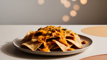 AI Generated. Top View Plate Nachos With Melted Cheeseの素材