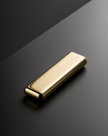 AI Generated. A single gold bar rests on a black surfaceの素材