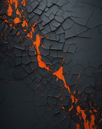 AI Generated. Abstract Crackled Texture Dark and Orange Contrastの素材