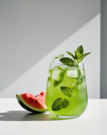 AI Generated. A watermelon and mint cooler with ice cubes and mint leavesの素材