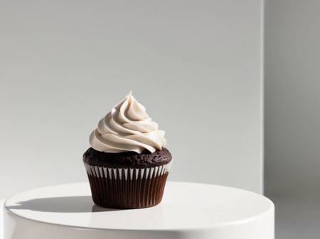 AI Generated. Delicious Dark Chocolate Cupcake with Whipped Frosting Decorationの素材