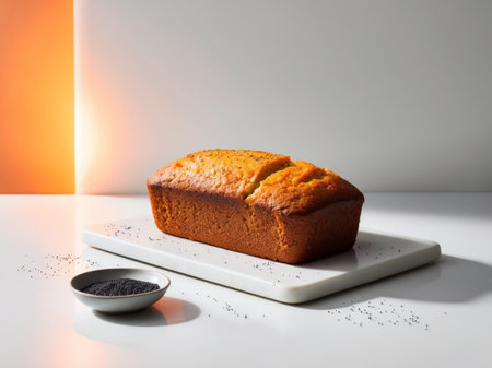 AI Generated. delicious homemade orange and poppy seeds loaf cakeの素材