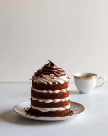 AI Generated. Delicious Layered Coffee Dessert with Cocoa Toppingの素材
