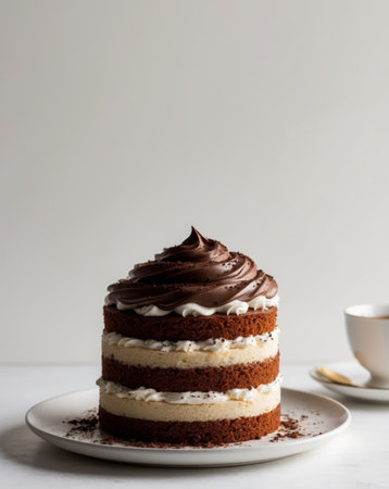 AI Generated. Delicious Layered Coffee Dessert with Cocoa Toppingの素材