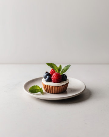 AI Generated. Delicious Mini Dessert with Berries and Mint Garnishの素材