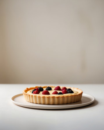 AI Generated. Delicious Pastry Tart with Berries and Custard Fillingの素材