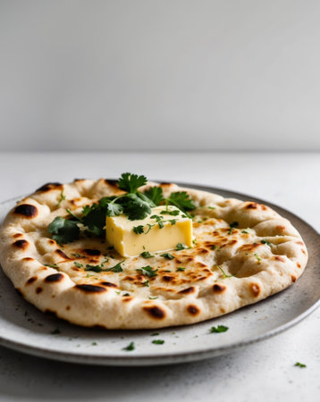 AI Generated. Delicious Naan Bread with Herbs and Butterの素材