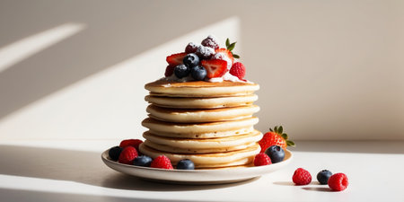 AI Generated. Fluffy Pancakes with Sweet Topping and Berriesの素材