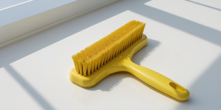 AI Generated. A yellow cleaning brush used to clean wet windowsの素材