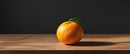 AI Generated. there is a orange sitting on a table with a black backgroundの素材