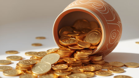 AI Generated. Golden Coins in a Decorative Pot - Autumn Wealthの素材
