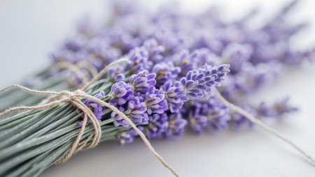 AI Generated. Lavender Bunch Tied with String on Whiteの素材