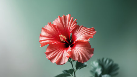 AI Generated. red hibiscus flower on a green blurred backgroundの素材