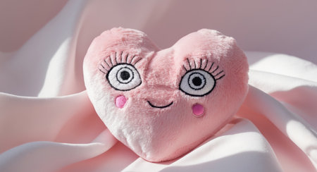 AI Generated. Pink Heart Shaped Plush Toy With Embroidered Eyesの素材