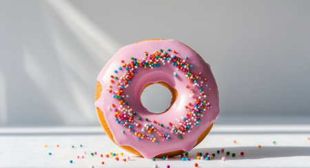AI Generated. Pink Frosted Donuts with Colorful Sprinklesの素材