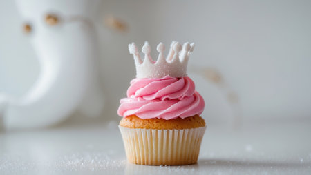 AI Generated. Princess Cupcake with Pink Frosting and a Sugar Crown Topperの素材