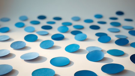 AI Generated. Solid Blue Notes appear as solid blue circles Calming slightly fの素材