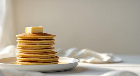 AI Generated. Stack of Golden Brown Pancakes Ready to Serve with Butterの素材