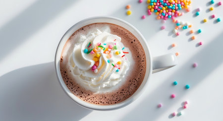 AI Generated. Steaming Hot Chocolate with Whipped Cream and Sprinklesの素材