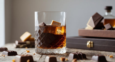 AI Generated. Whiskey and Chocolate Indulgence at a Cozy Barの素材