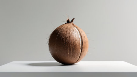 AI Generated. Whole Coconut on White Table Surface with Clean Backgroundの素材