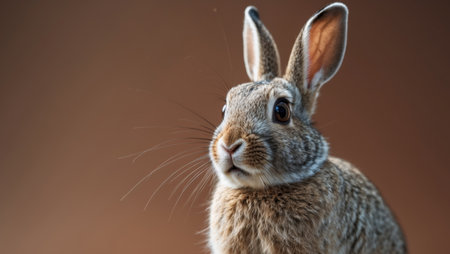AI Generated. wild rabbit looking surprised on brown background copy spaceの素材