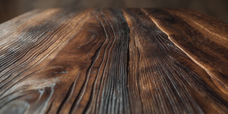 AI Generated. Wooden table with rich wood texture and warm table background ideal for mockup and design projectsの素材
