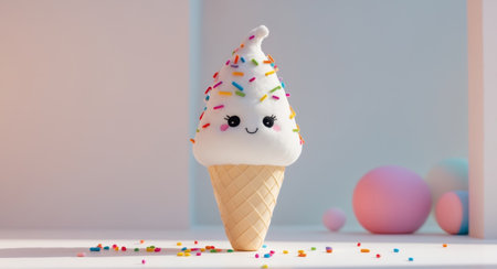 AI Generated. Adorable Plush Ice Cream Cone Toy With Sprinklesの素材