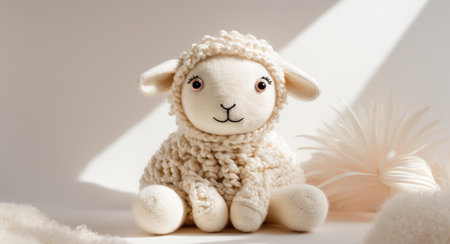 AI Generated. Adorable Knitted Sheep Toy Sitting Softlyの素材