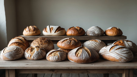 AI Generated. A bunch of different types of bread on a tableの素材