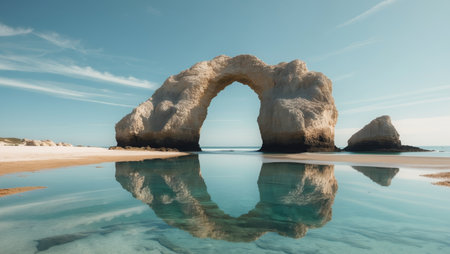AI Generated. Coastal Arch Reflection Stunning Beach Landscapeの素材